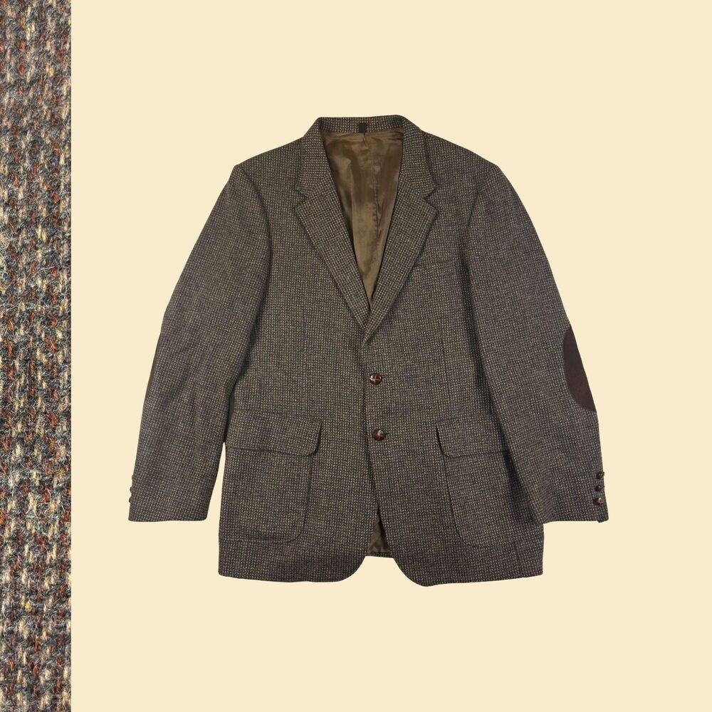 1970s brown/blue sports coat by Farah, vintage mens wool houndstooth blazer